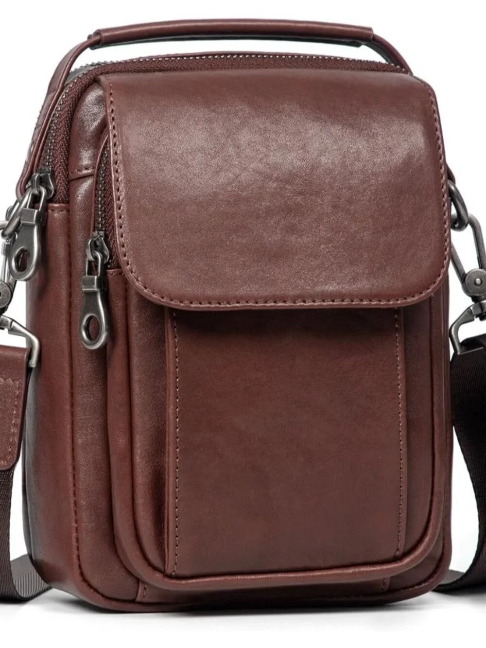 Men's Coffee Leather Shoulder Sling Travel Crossbody Stylish Magnetic Buckle Bag